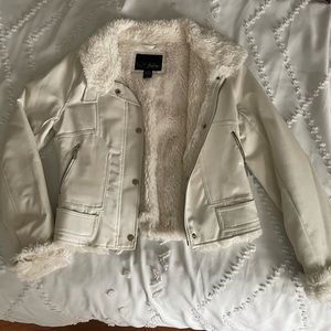 Cream color fur lined leather jacket